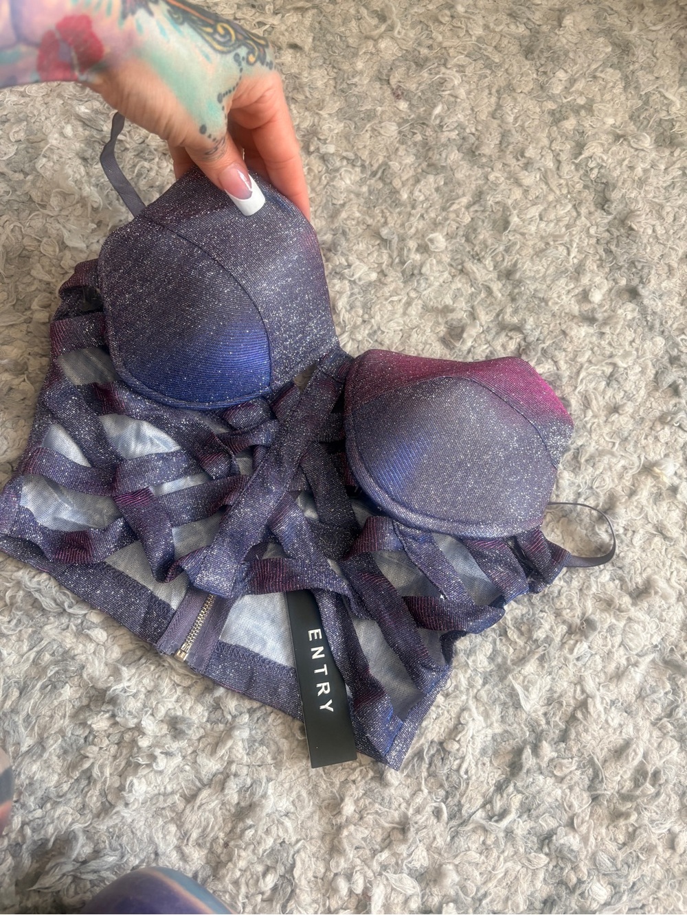 Entry Glitter Ombre Strappy Longline Bra - Purple & Pink